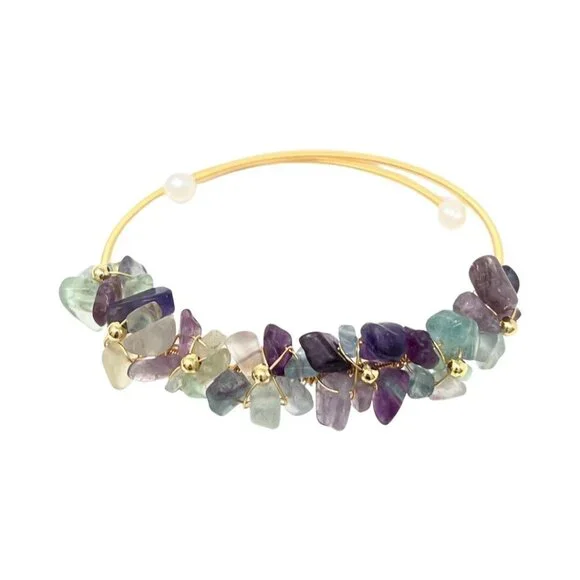 Fluorite Purple floral crystal chip bracelet bangle handmade stone accessories - Picture 6 of 6